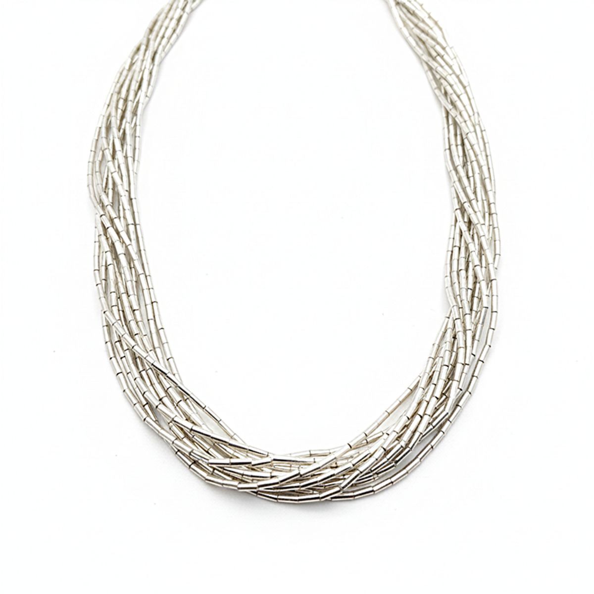 JOYAS MYTOKE - Collar Mujer Mostacillas 10 Vueltas Plata Fina 925 Clasica