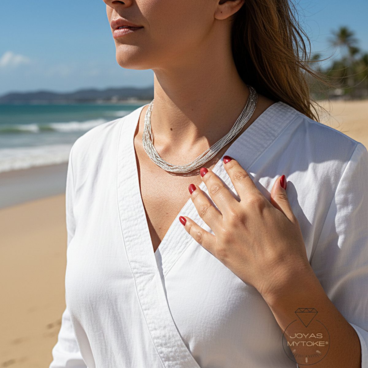 JOYAS MYTOKE - Collar Mujer Mostacillas 10 Vueltas Plata Fina 925 Clasica