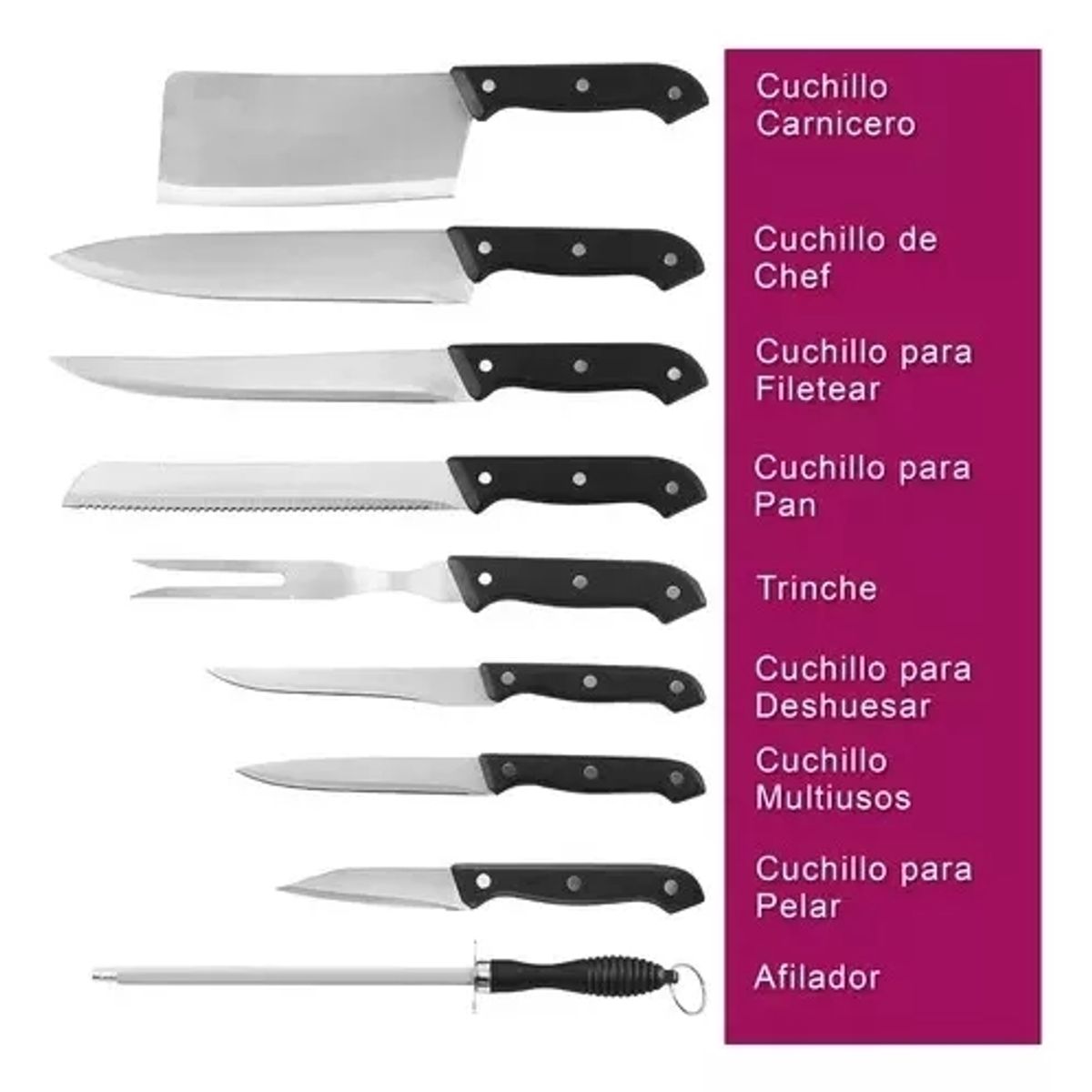 GENERICO - Juego De Cuchillos Cocinar Chef Cocina Tabla Incluid 10 Pza