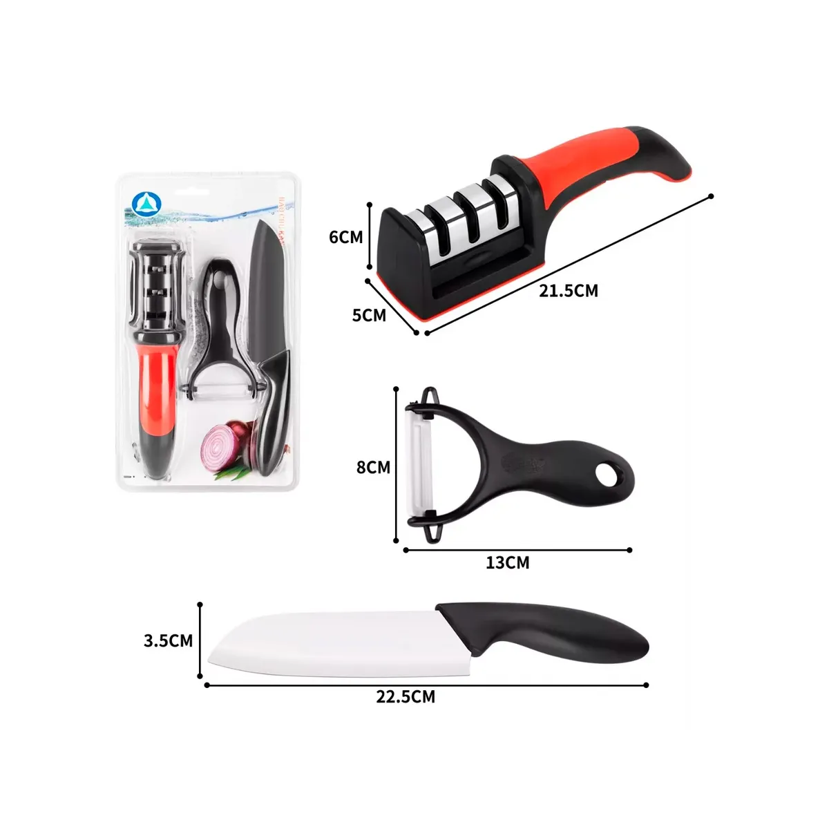 GENERICO - Set 3 Cocina Afilador Cuchillo Pelador