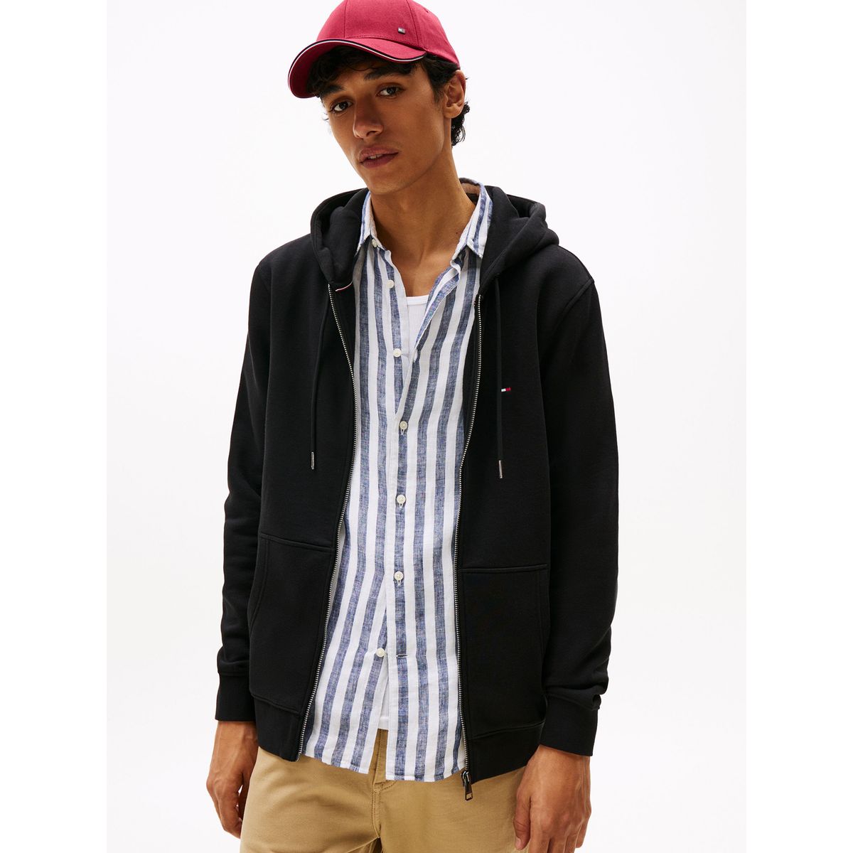 TOMMY HILFIGER - Polerón Hoodie Con Cierre Logo Negro Tommy Hilfiger