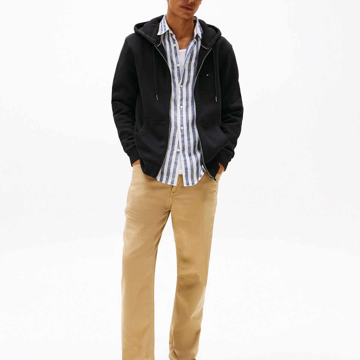 TOMMY HILFIGER - Polerón Hoodie Con Cierre Logo Negro Tommy Hilfiger