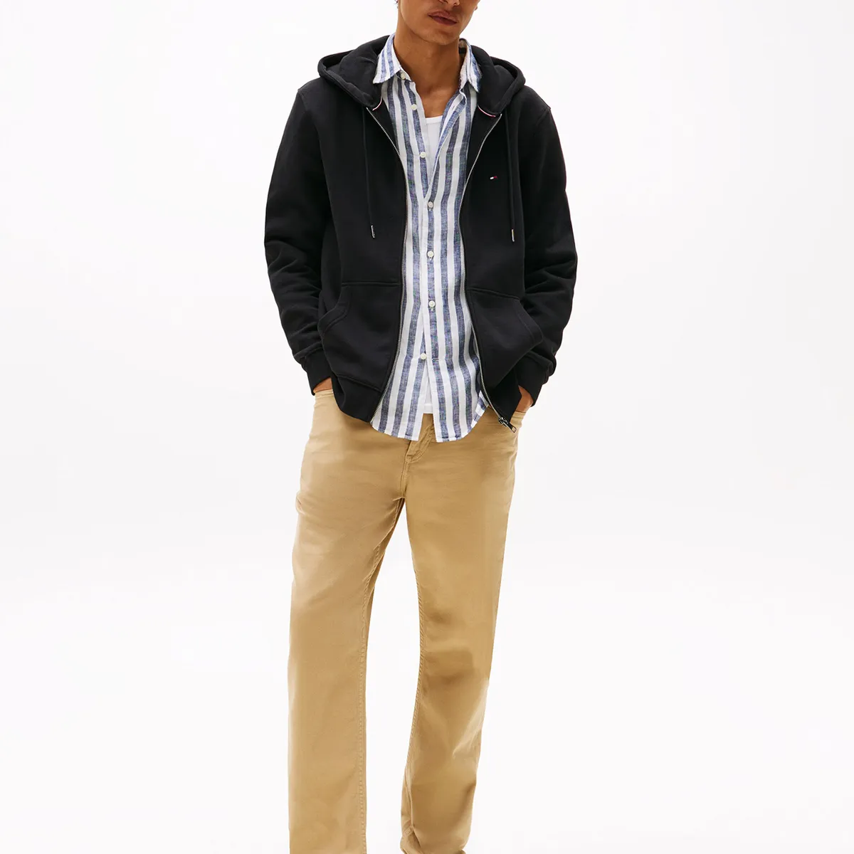 TOMMY HILFIGER - Polerón Hoodie Con Cierre Logo Negro Tommy Hilfiger