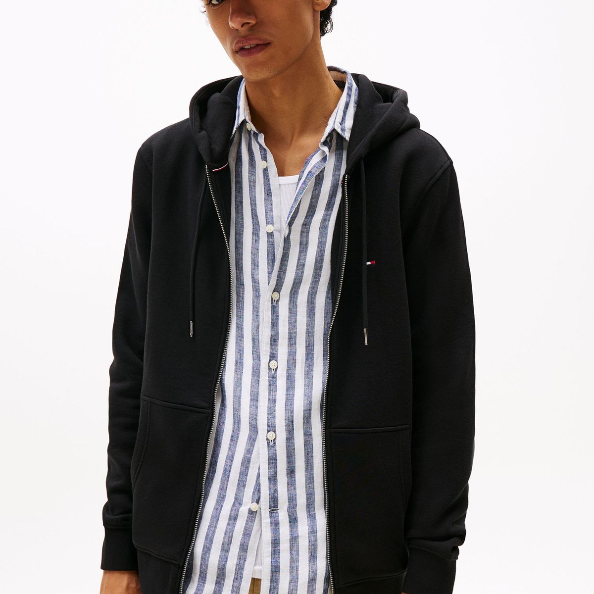 TOMMY HILFIGER - Polerón Hoodie Con Cierre Logo Negro Tommy Hilfiger