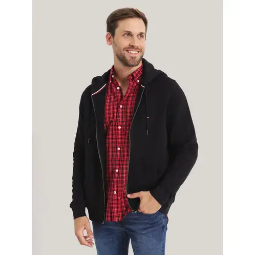 TOMMY HILFIGER - Polerón Hoodie Con Cierre Logo Negro