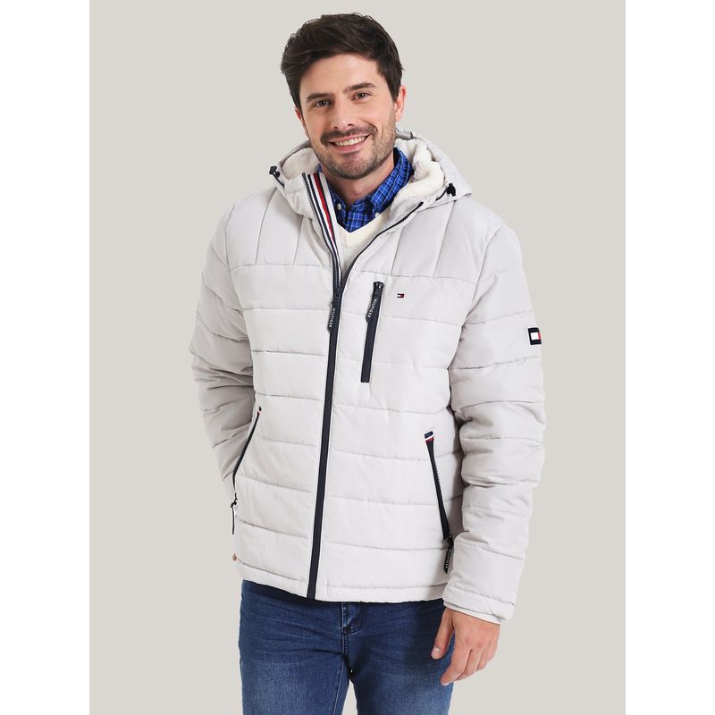 TOMMY HILFIGER - Parka Hoodie Quilted Con Logo Blanco Tommy Hilfiger