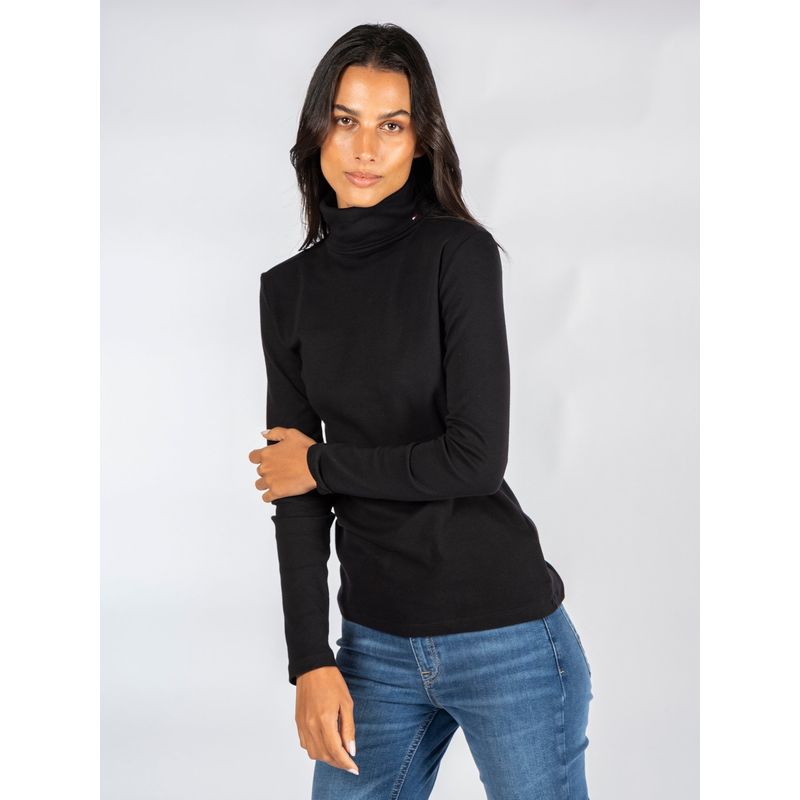 TOMMY HILFIGER - POLERA SOLID CON CUELLO ALTO NEGRO TOMMY HILFIGER