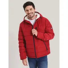 TOMMY HILFIGER - Parka Hoodie Quilted Con Logo Rojo