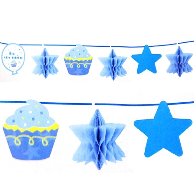 GENERICO - Guirnalda Baby Shower Cupcake Estrella Celeste X1 Uni
