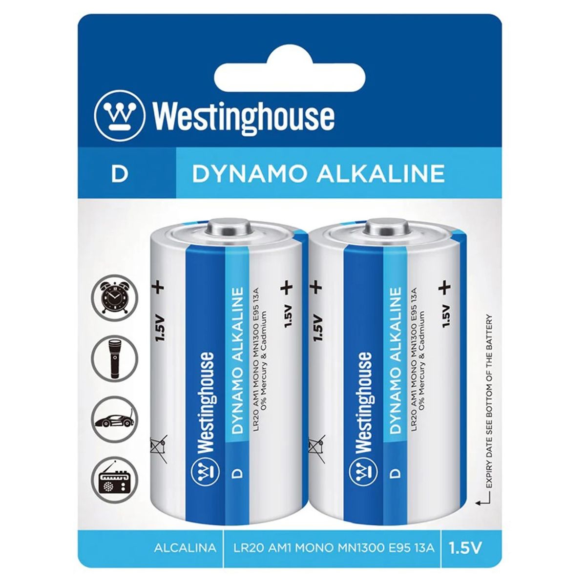 WESTINGHOUSE - Pack 2 Pilas Dynamo Alcalina D Westinghouse