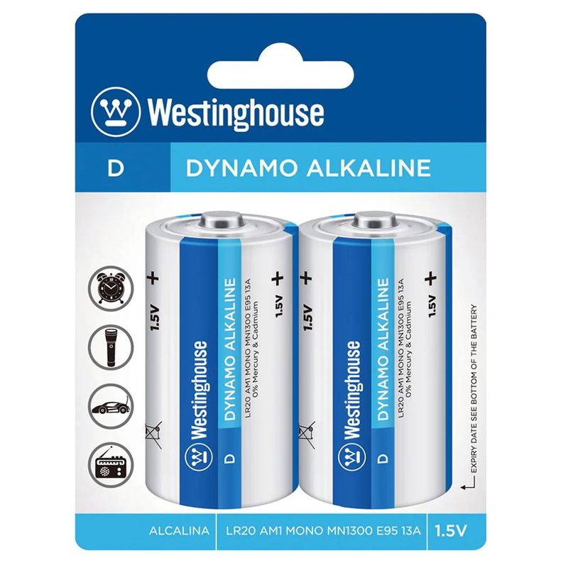 WESTINGHOUSE - Pack 2 Pilas Dynamo Alcalina D Westinghouse