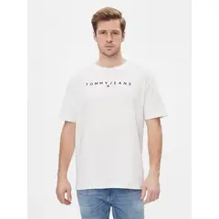 TOMMY HILFIGER - Polera Regular Linear Logo Blanco Tommy Jeans