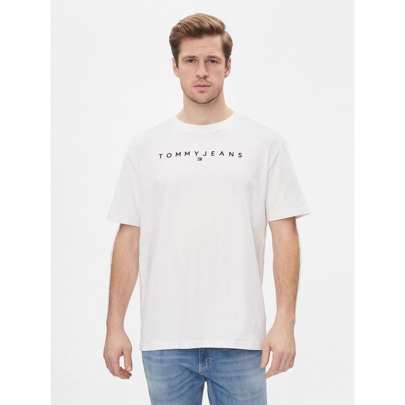 TOMMY HILFIGER - Polera Regular Linear Logo Blanco Tommy Jeans