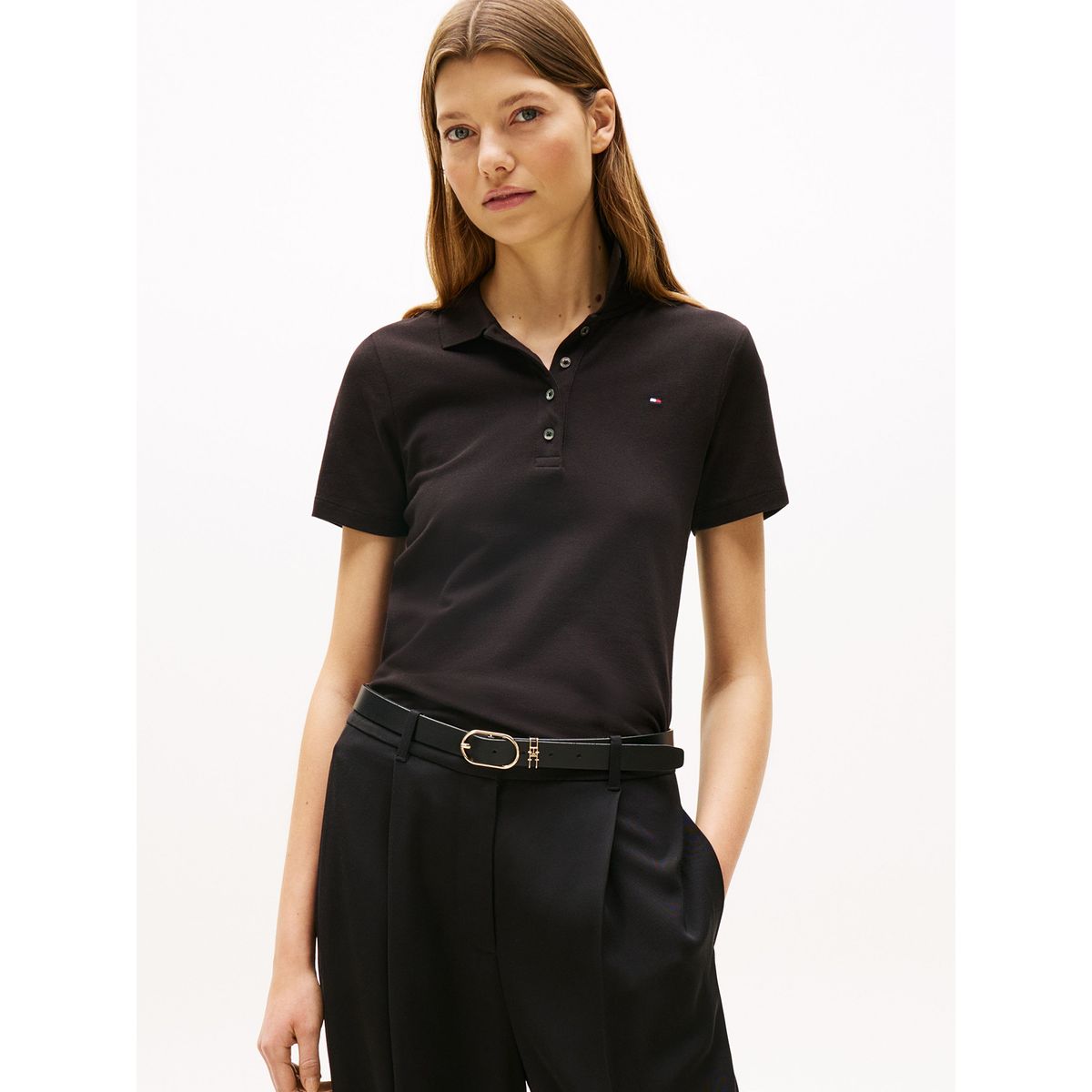TOMMY HILFIGER - Polo Slim Fit Con Tejido Pique Negro Tommy Hilfiger