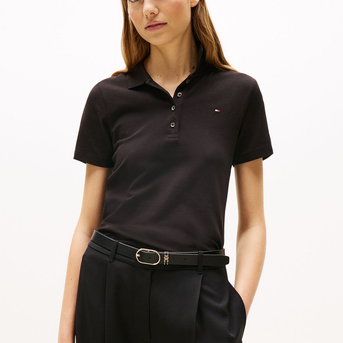 TOMMY HILFIGER - Polo Slim Fit Con Tejido Pique Negro Tommy Hilfiger