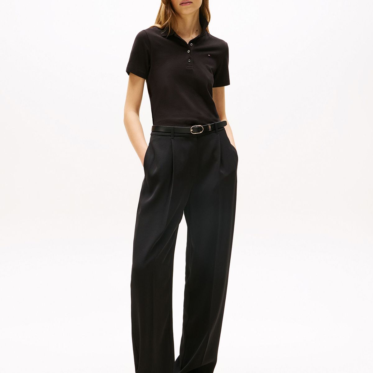 TOMMY HILFIGER - Polo Slim Fit Con Tejido Pique Negro Tommy Hilfiger