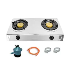 BOKO - Cocinilla Encimera A Gas 2 Platos Plateada + KIT de instalacion