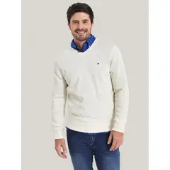 TOMMY HILFIGER - SWEATER BÁSICO SIGNATURE V-NECK BLANCO TOMMY HILFIGER.