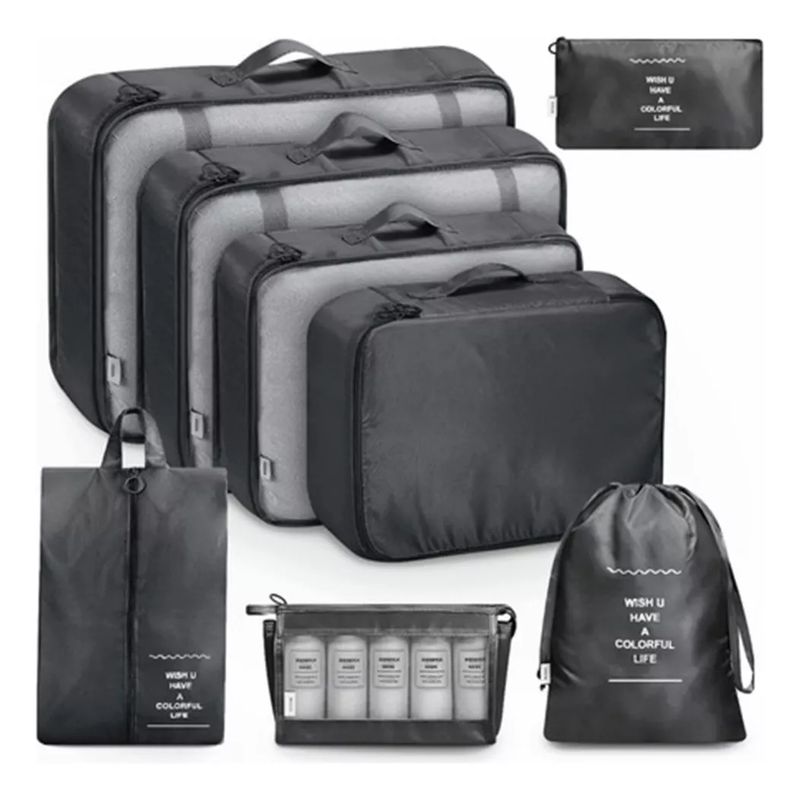 GENERICO - Bolsas De Viaje 8 En 1 Bolsas Organizadoras De Viaje Maleta Negro