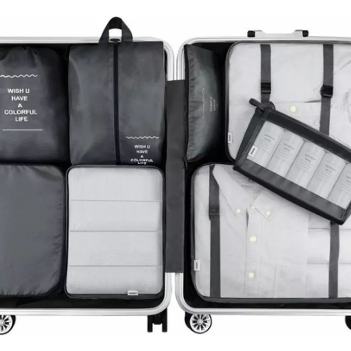 GENERICO - Bolsas De Viaje 8 En 1 Bolsas Organizadoras De Viaje Maleta Negro