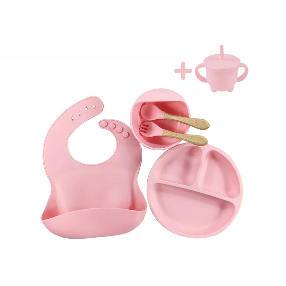 CRUSEC - Plato Para Bebé De Silicona Juego 6 Piezas Lavable Rosa