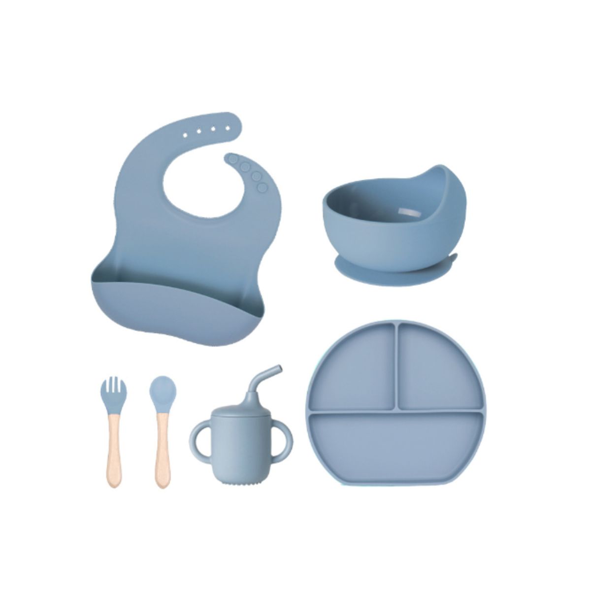 CRUSEC - Plato Para Bebé De Silicona Juego 6 Piezas Lavable Azul