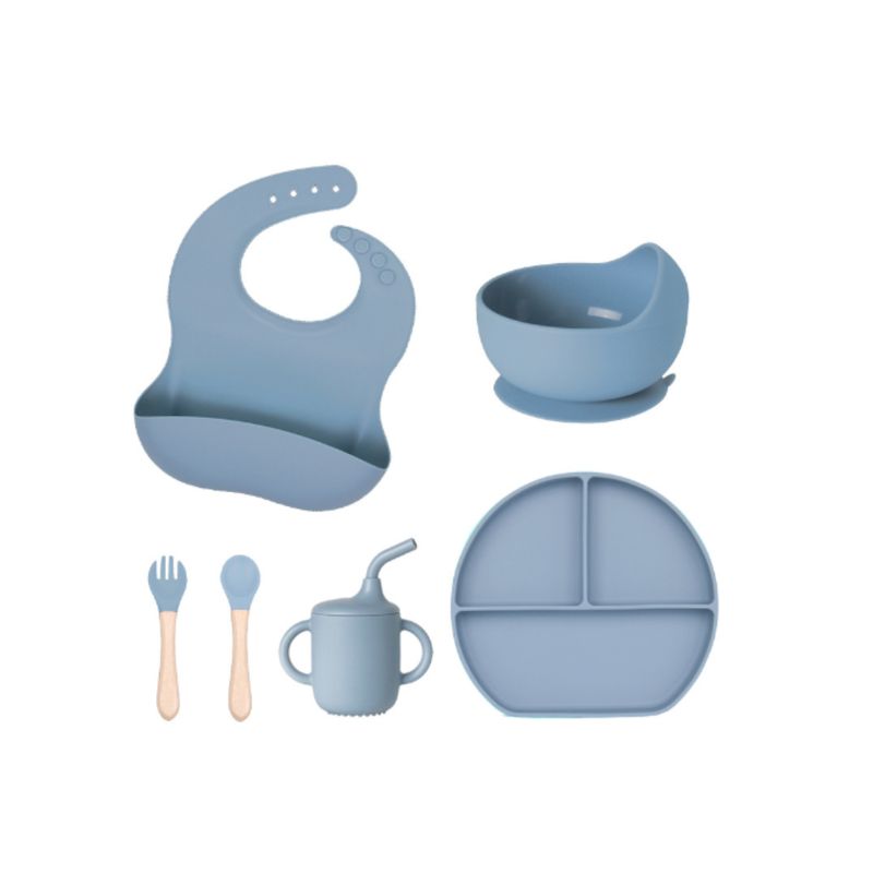 CRUSEC - Plato Para Bebé De Silicona Juego 6 Piezas Lavable Azul
