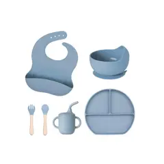 CRUSEC - Plato Para Bebé De Silicona Juego 6 Piezas Lavable Azul