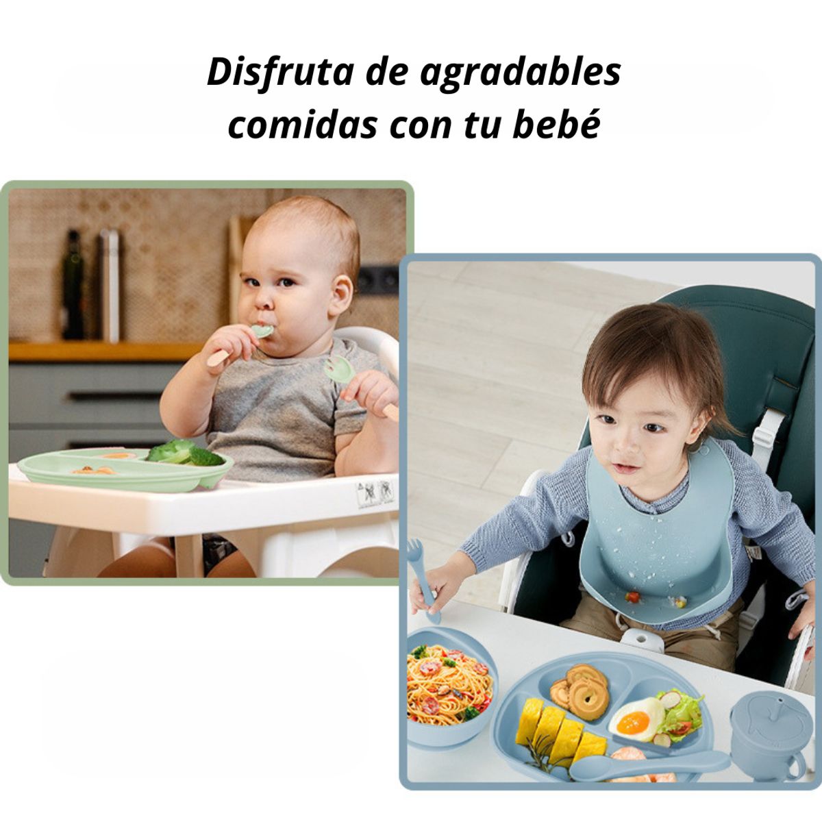 CRUSEC - Plato Para Bebé De Silicona Juego 6 Piezas Lavable Azul