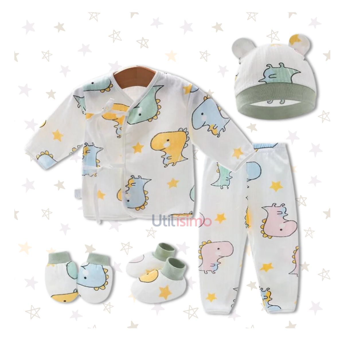 JUMP KIDS - Set Recien Nacido Dinosaurios Blanco Niño Jump Kids 100% Algodón