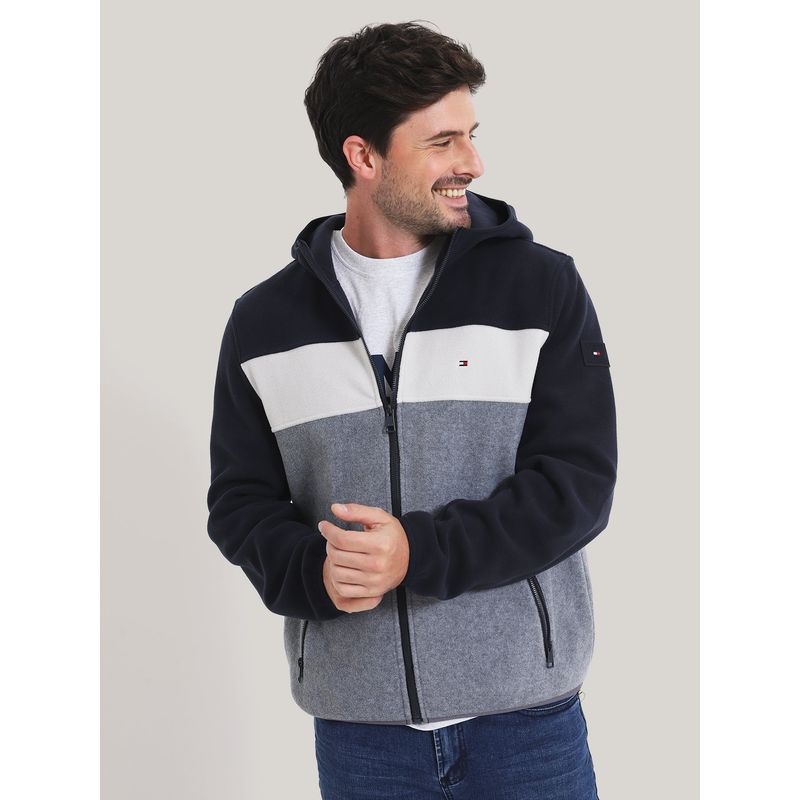 TOMMY HILFIGER - POLERÓN HOODIE COLOR BLOCK CON CIERRE AZUL TOMMY HILFIGER