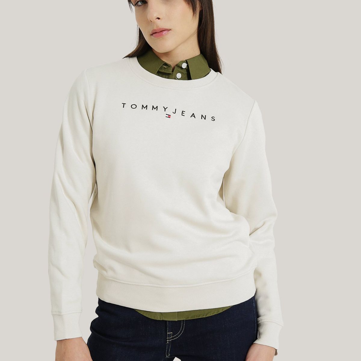 TOMMY HILFIGER - POLERÓN ESSENTIAL LINEAR LOGO BEIGE TOMMY JEANS