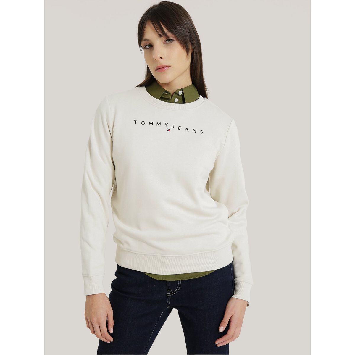 TOMMY HILFIGER - POLERÓN ESSENTIAL LINEAR LOGO BEIGE TOMMY JEANS