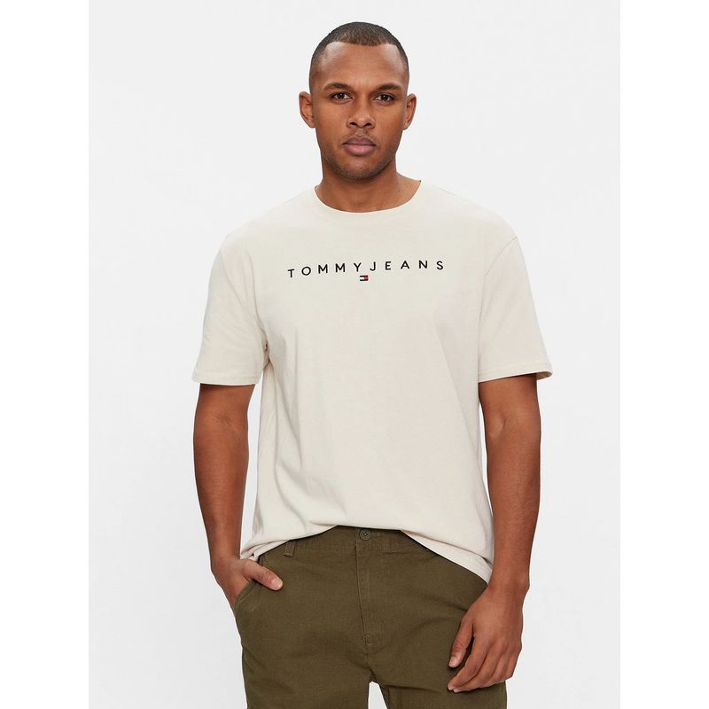 TOMMY HILFIGER - Polera Regular Linear Logo Beige Tommy Jeans