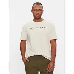 TOMMY HILFIGER - Polera Regular Linear Logo Beige Tommy Jeans