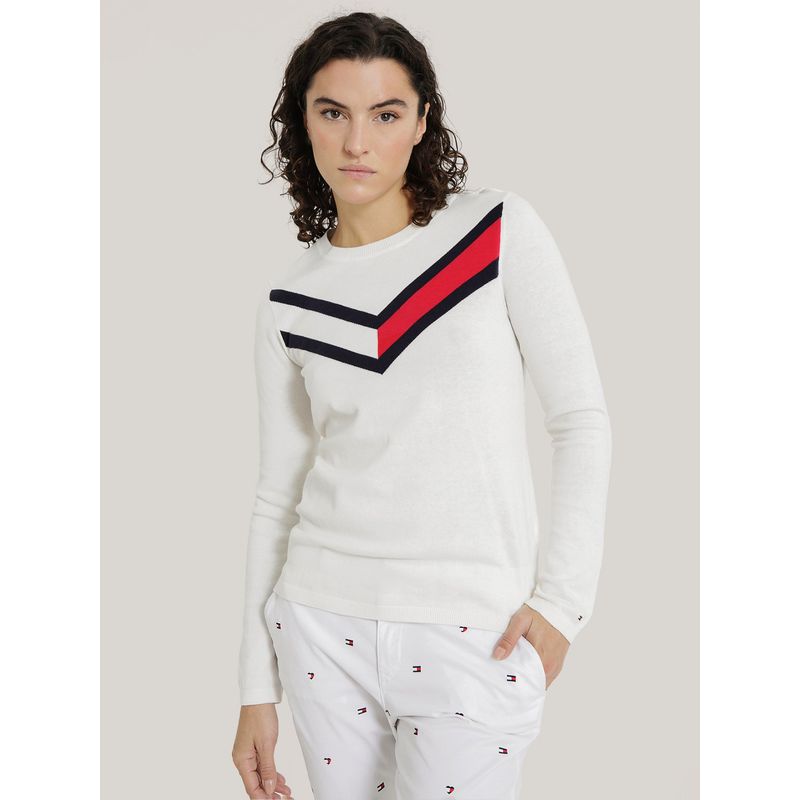 TOMMY HILFIGER - SWEATER CON DISEÑO CHEVRON BLANCO TOMMY HILFIGER