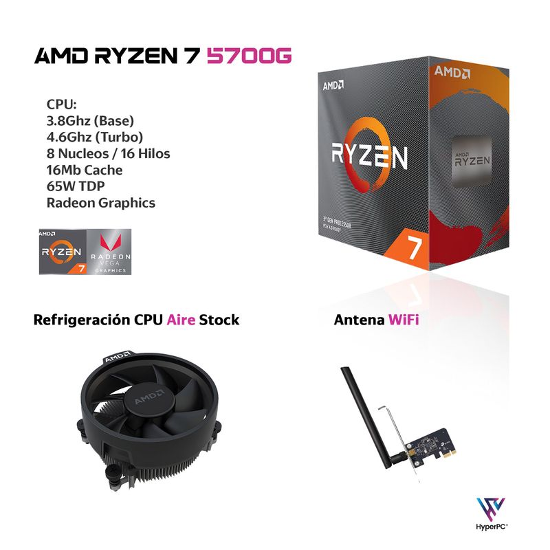 HYPERPC - PC GAMER Storm AMD RYZEN 7 5700g 16gb 1Tb Radeon Vega WiFi