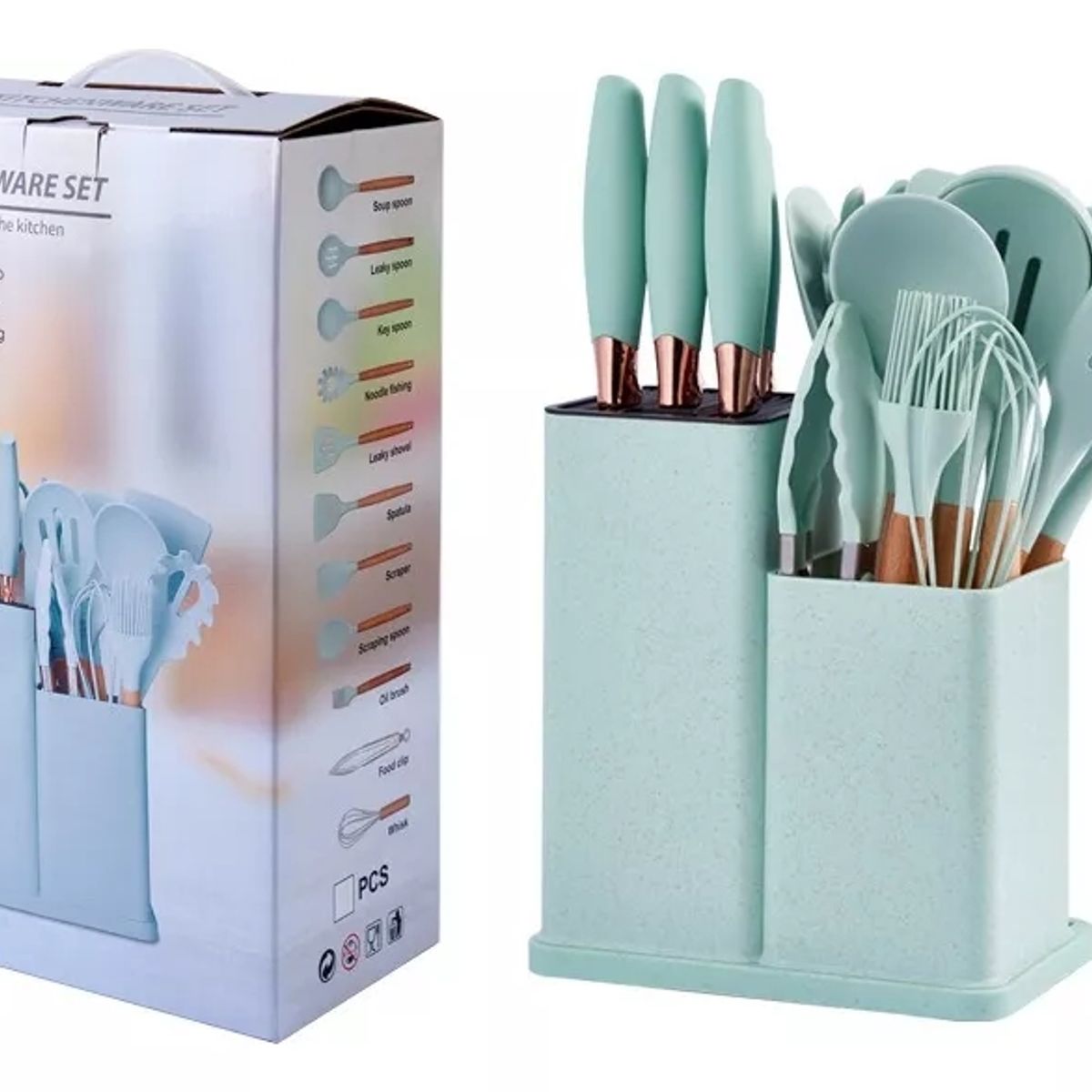 GENERICO - Set De Utensilios De Cocina Silicona 19 Piezas Soporte