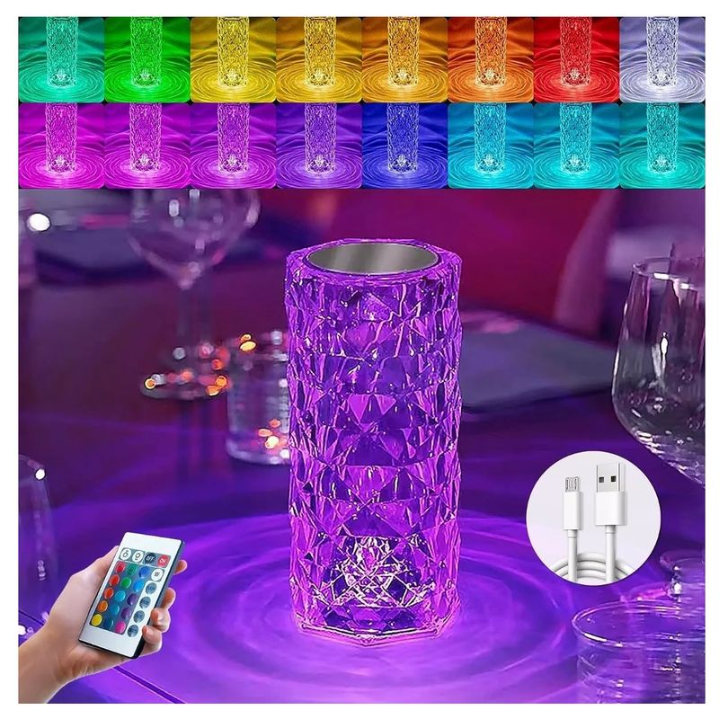 GENERICO - Lámpara De Mesa De Cristal Control Táctil Luz De Noche 16 colores