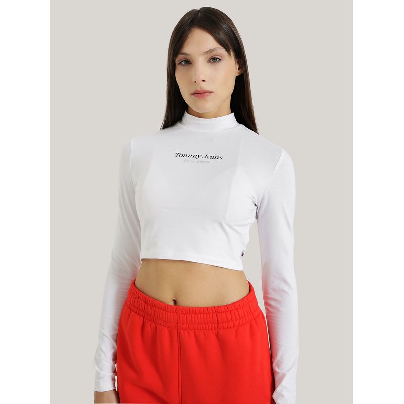 TOMMY HILFIGER - POLERA CROP TOP ESSENTIAL BLANCO TOMMY JEANS