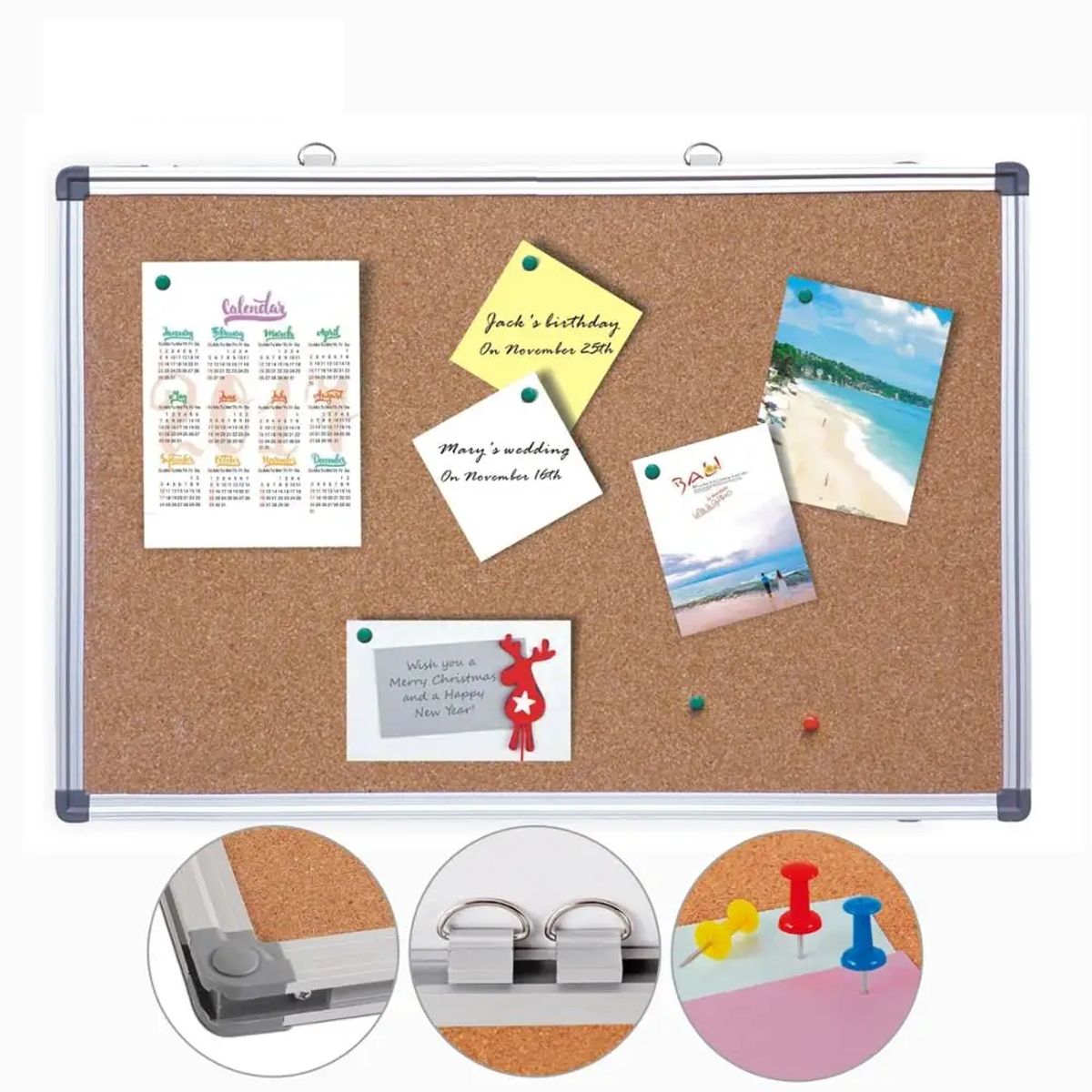 FOSKA - Pizarra de Corcho 60 x 90 cm con Marco de Aluminio