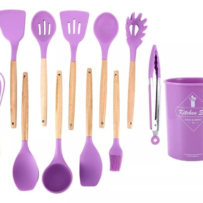 GENERICO - Set Utensillos De Cocina Antiadherentes De Silicona Violeta