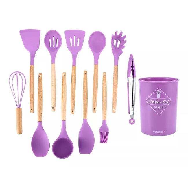 GENERICO - Set Utensillos De Cocina Antiadherentes De Silicona Violeta