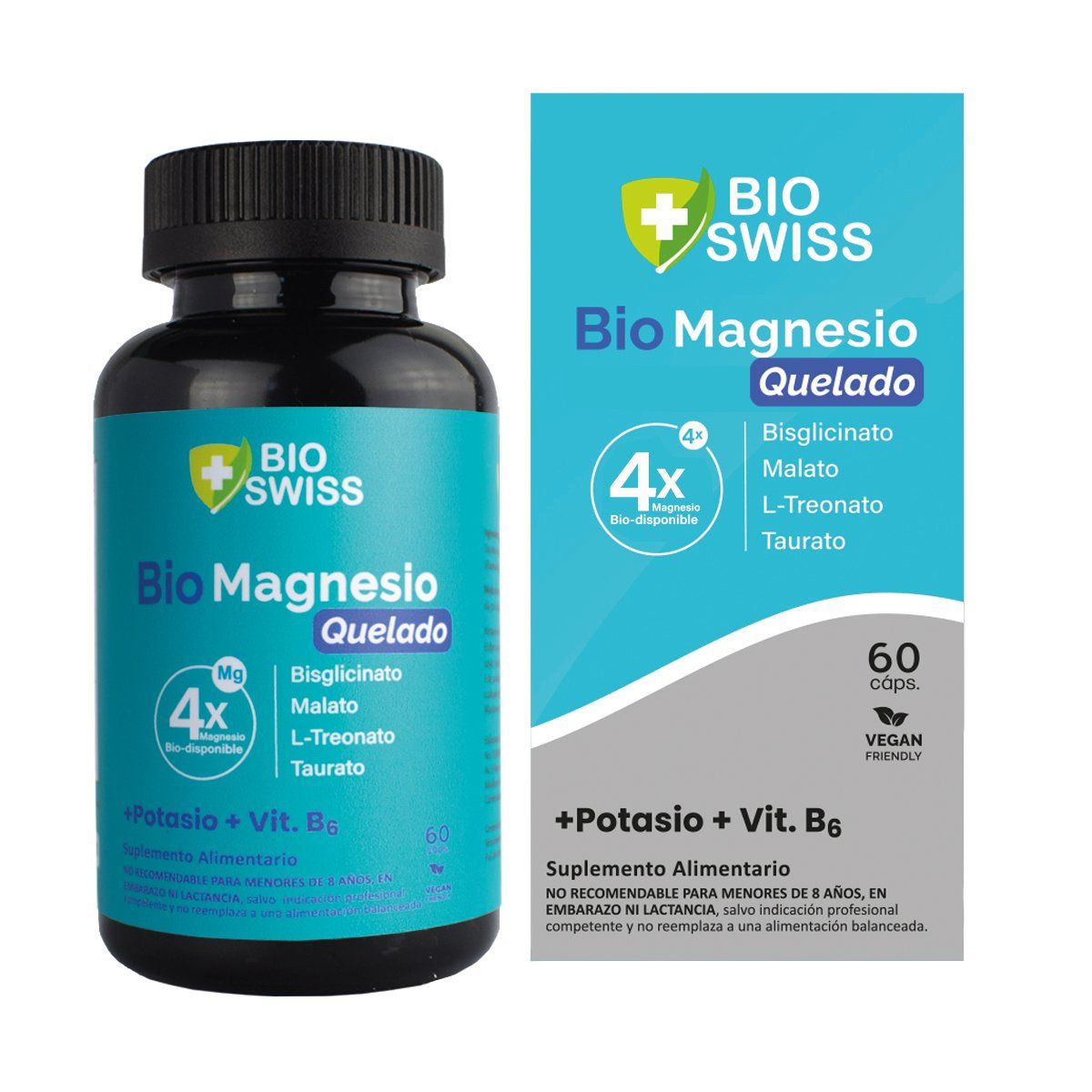 BIO SWISS LAB - BIO MAGNESIO QUELADO CON 4 TIPOS DE MAGNESIO (BICIGLINATO, TREONATO, TAURATO Y MALATO DE MAGNESIO)