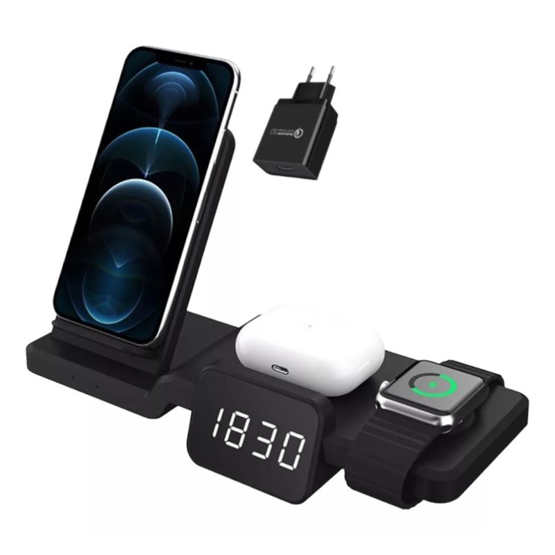 GENERICO - Base Carga Rápida Inalámbrica Para iPhone 4en1 + Cargador
