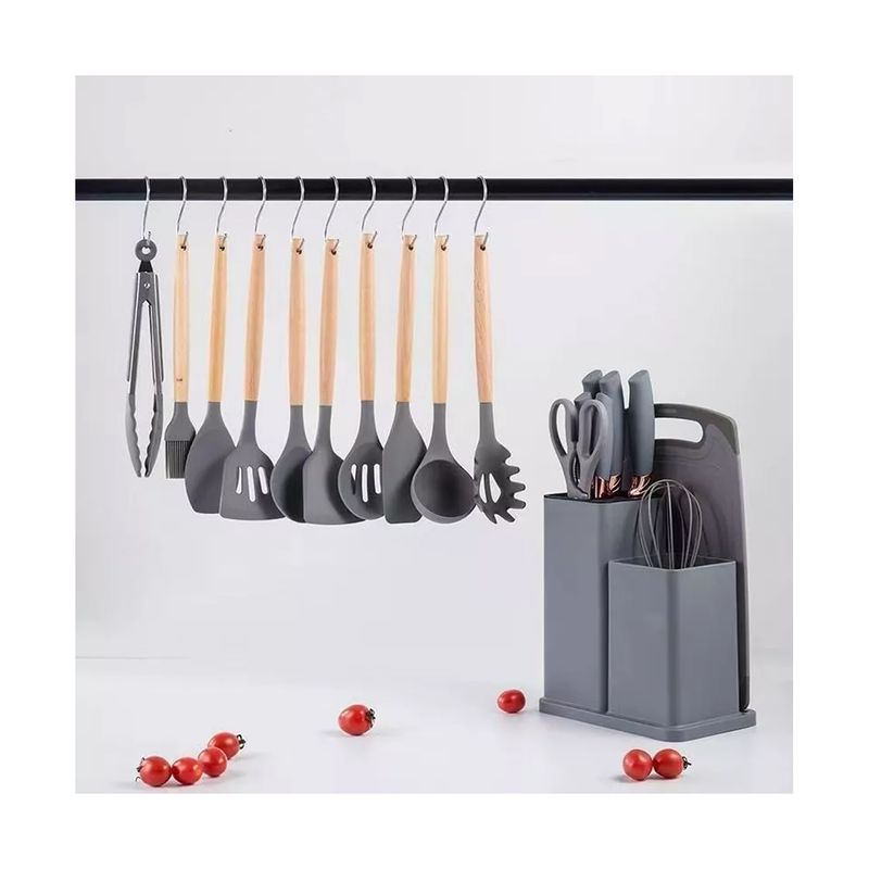 GENERICO - Set De Utensilios De Cocina Silicona 19 Piezas Soporte
