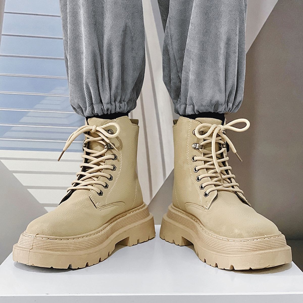 BLWOENS - Botas con plataforma para Hombre-Beige