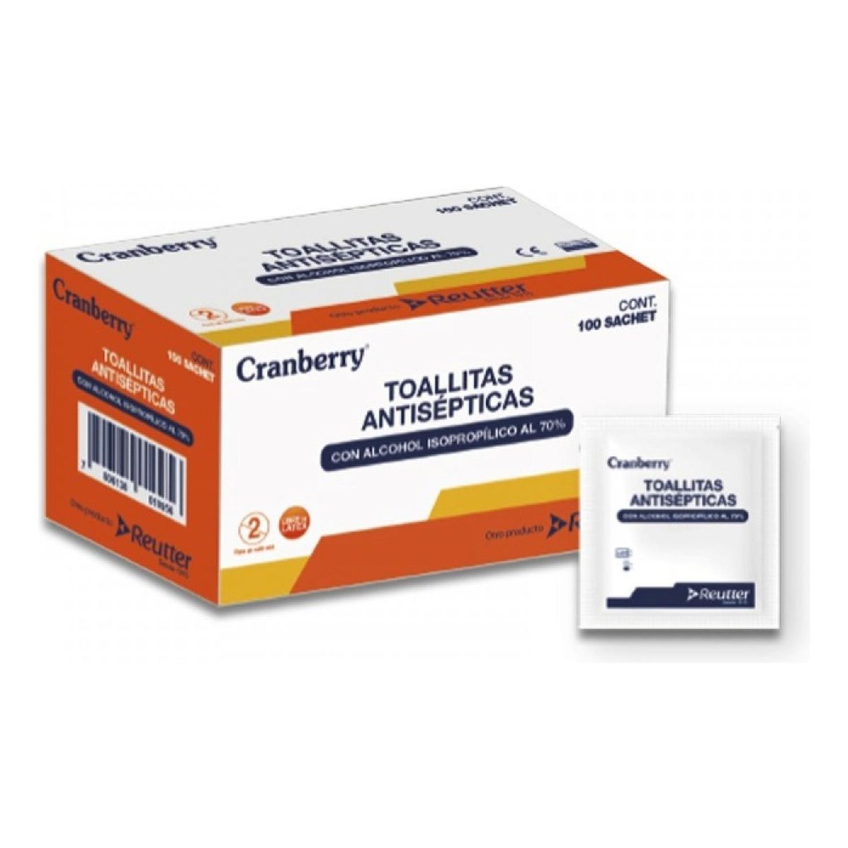 CRANBERRY - Toallitas Antisepticas Con Alcohol 70% Caja De 100 Unidades
