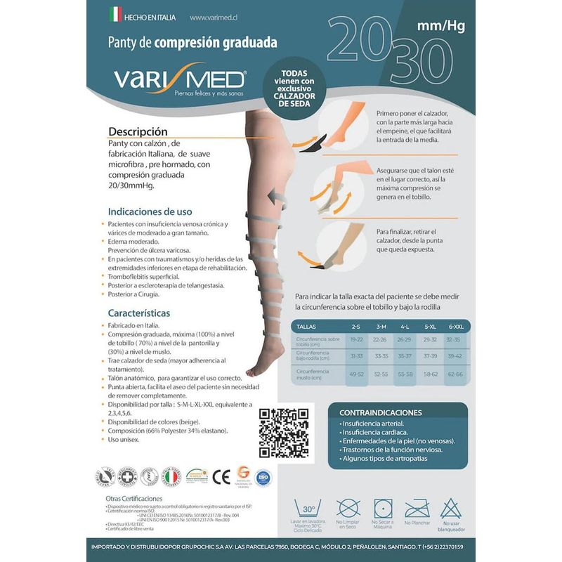 VARIMED - Panty Varimed Compresión Graduada 20/30mmhg Punta Abierta - Marron claro - L