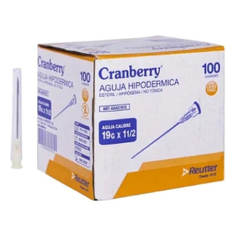REUTTER - Aguja HiPodérmica 19g X 1 1/2 Caja De 100 Unidades